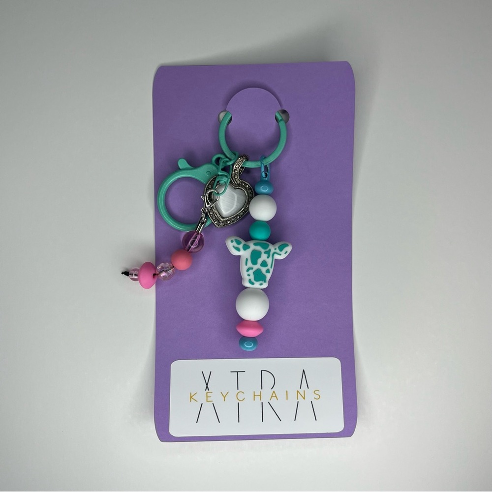 Colorful Cow Keychain with Beads